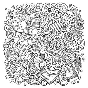 Cartoon doodles Winter is here Christmas Adult Coloring Pages