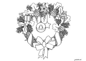 Cute Christmas Wreath Christmas Adult Coloring Pages