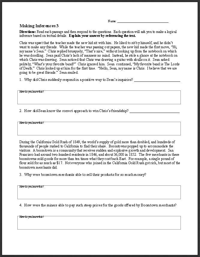 Drawing Conclusions Worksheets 7th Grade Pdf