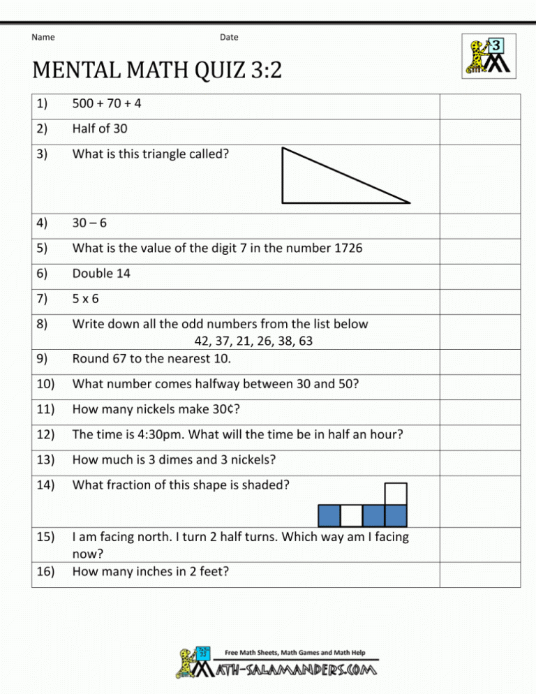 Worksheet For Class 3 Maths Ncert