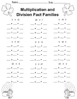 Related Multiplication And Division Facts Worksheets