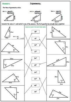 Pythagoras And Trigonometry Worksheet With Answers