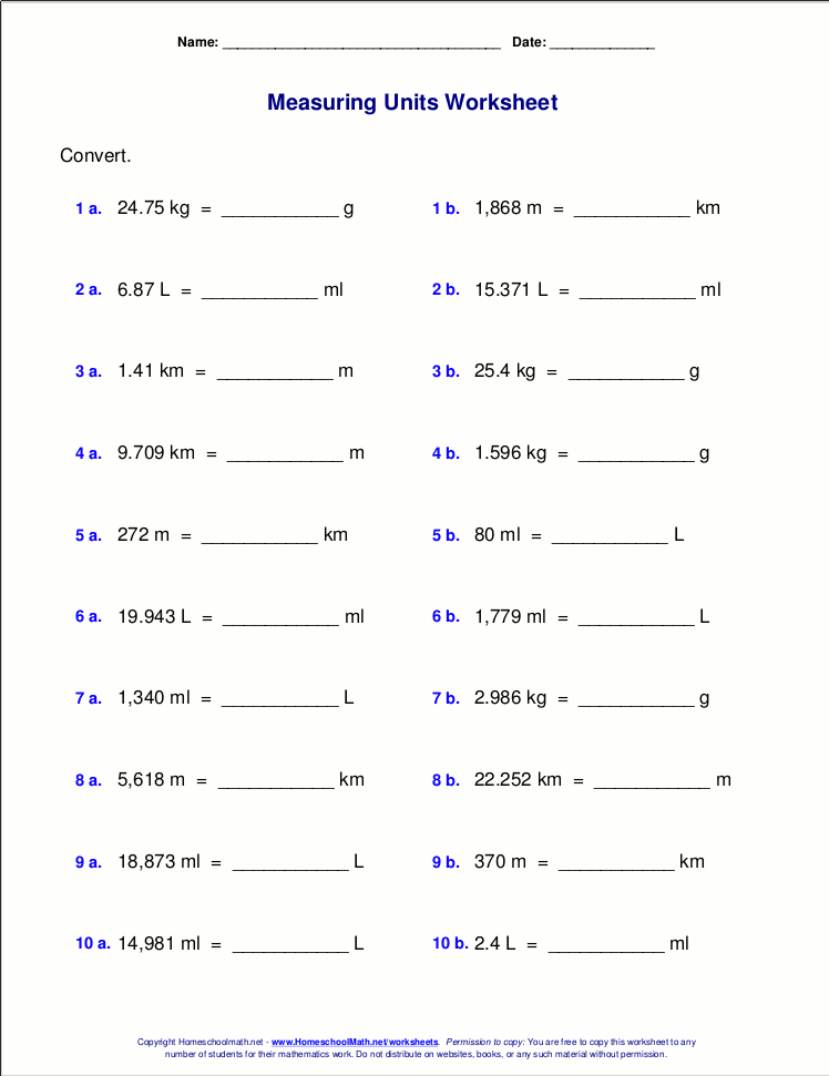 Unit Conversion Converting Metric Units Worksheet With Answers