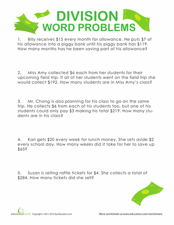 6th Grade Long Division Word Problems Worksheets