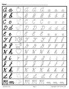 Alphabet Cursive Writing Practice Sheets Az