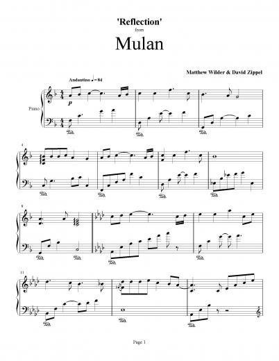 Mulan Reflection Sheet Music Violin