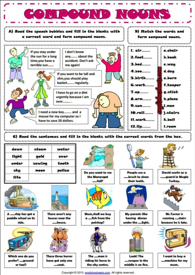 Compound Nouns Worksheets With Answers Pdf