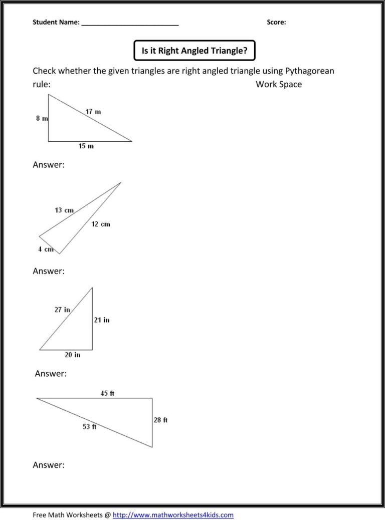 Year 9 Pythagoras Theorem Worksheets