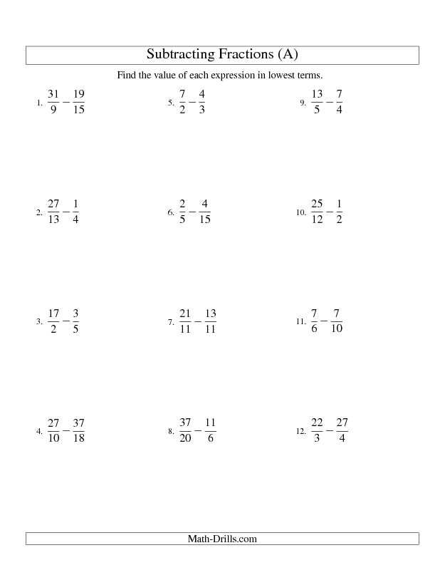 Adding And Subtracting Fractions Free Worksheets
