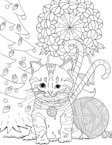 Christmas kitten download and print coloring page from Etsy