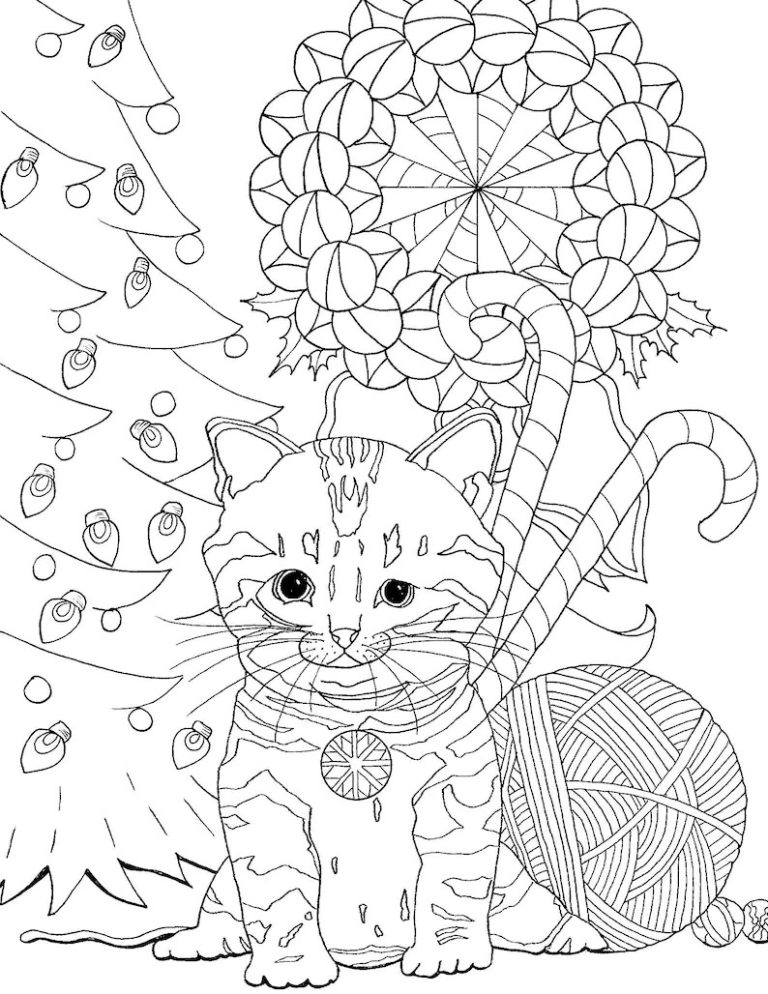 Christmas Kitten Coloring Pages