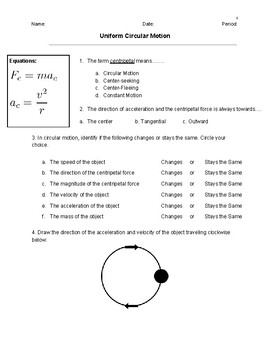 Uniform Circular Motion Worksheet With Answers Pdf