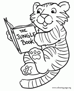 Tigers A cute baby tiger reading a book coloring page
