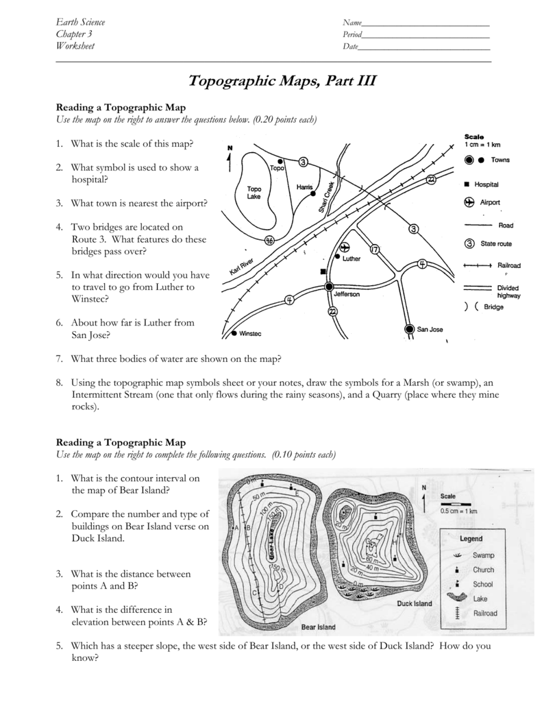 How To Read A Topographic Map Worksheet