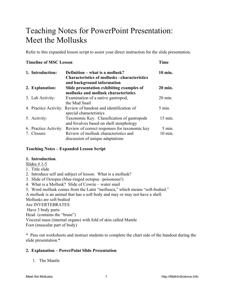 mollusks worksheet answers