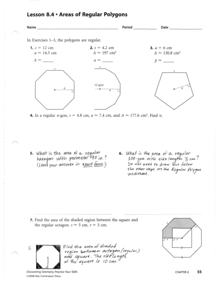 Area Of Regular Polygons Practice Worksheet Answer Key