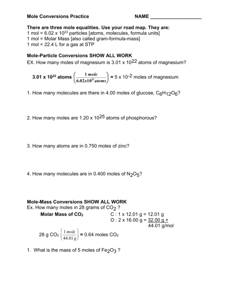 Mole Conversions And Percent Composition Worksheet Answer Key