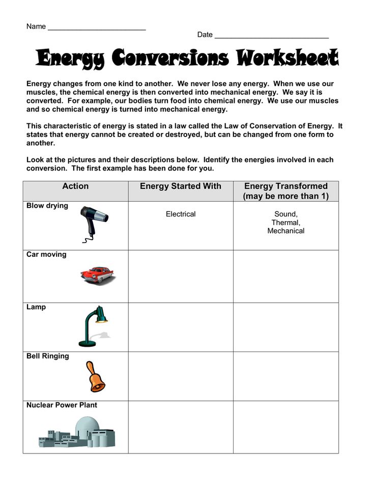Energy Transfer Worksheet Answer Key