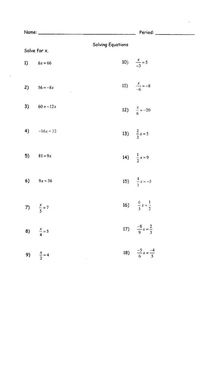Solving For X Equations Worksheets