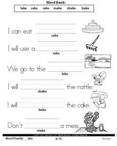 Sample 1st Grade Language Arts Word Families