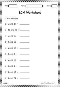 Least Common Multiple (LCM) Worksheets Least common multiple, Common