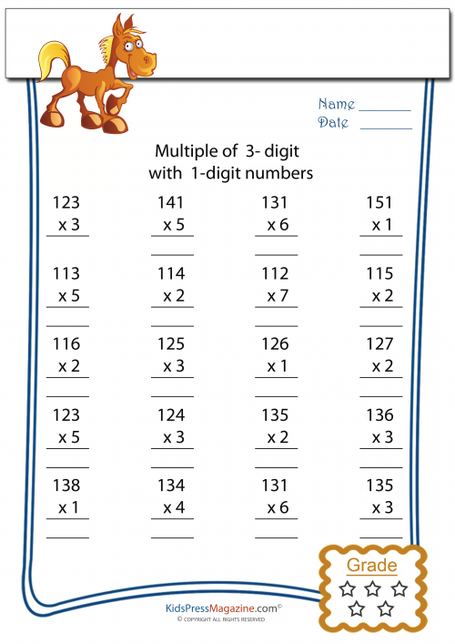 3 Digit By 1 Digit Multiplication Worksheets Pdf