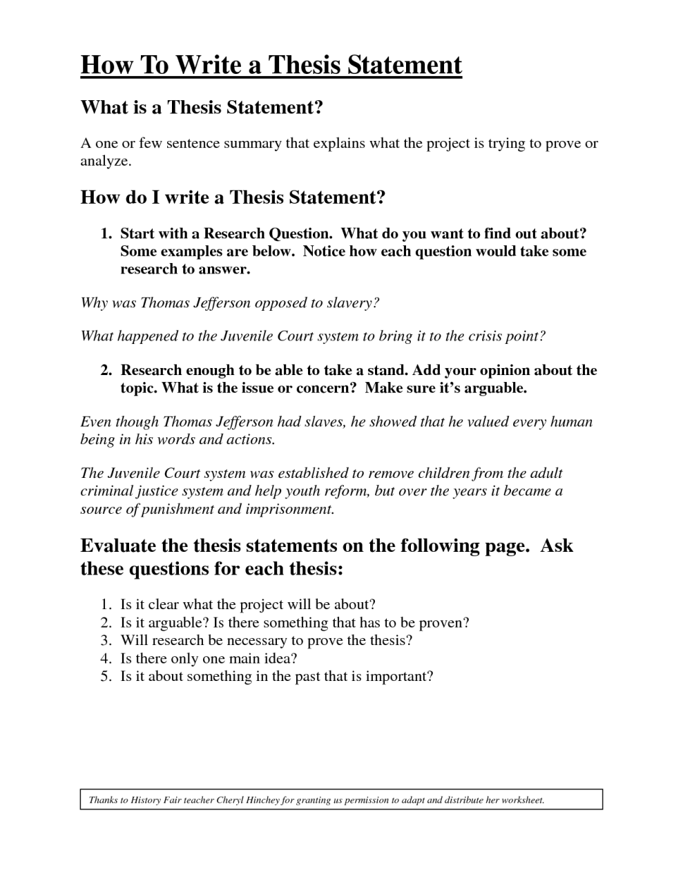 Thesis Statement Worksheets With Answers