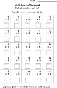 Multiplication Worksheets Multiply Numbers by 1 to 5 Multiplication
