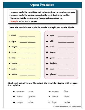 4th Grade Syllabication Worksheets