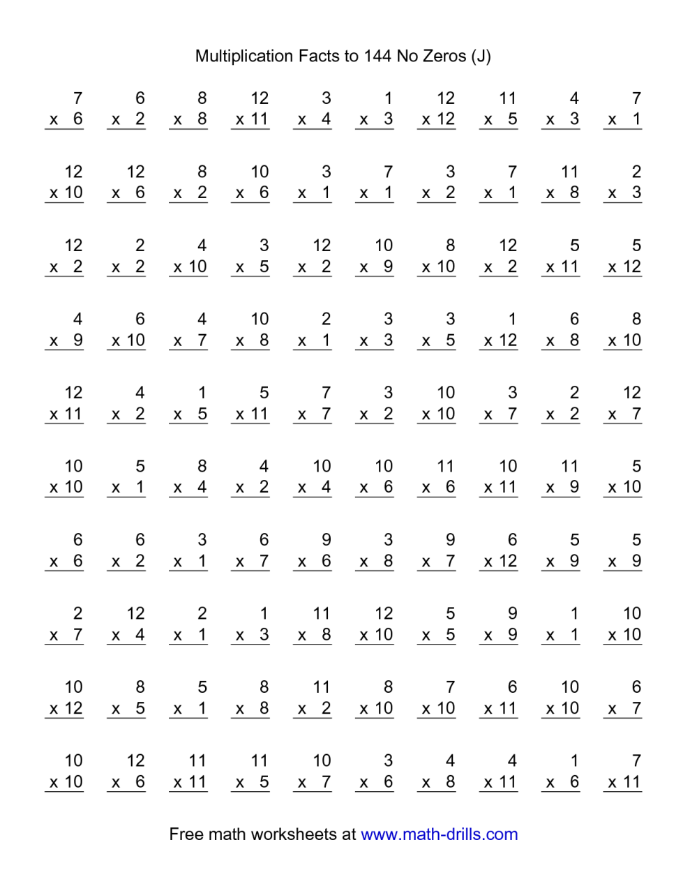 Large Multiplication Worksheets