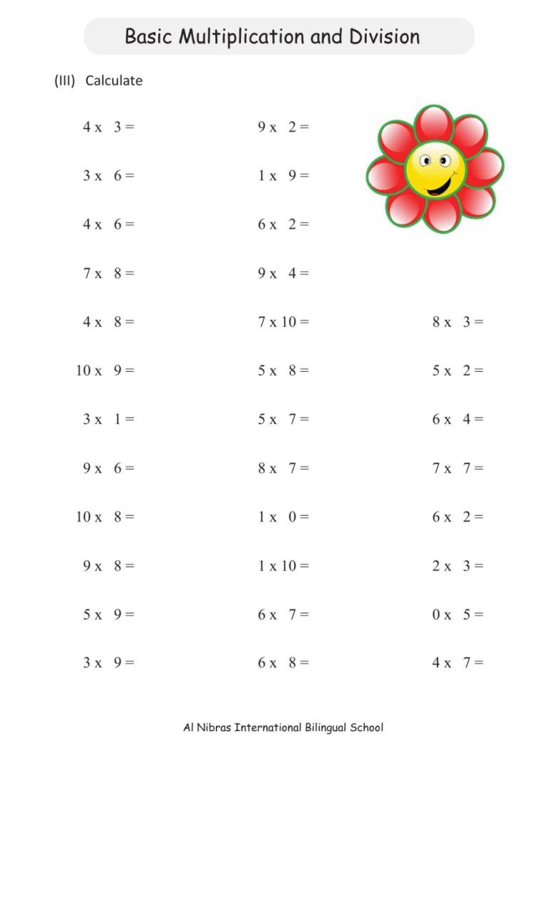 Multiplication & Division Facts Review worksheet