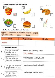 Reading A healthy lunch worksheet