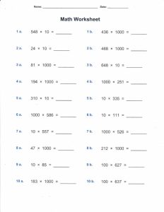 Patterns of Multiplying by 10, 100, 1000 worksheet