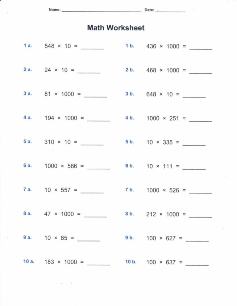 Multiplication Patterns Worksheets