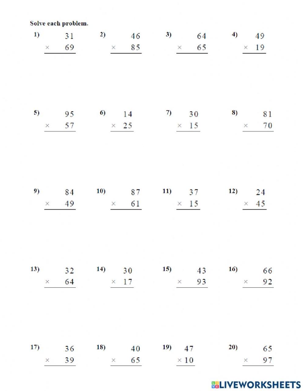 Multiplication Two Digit By Two Digit Worksheets
