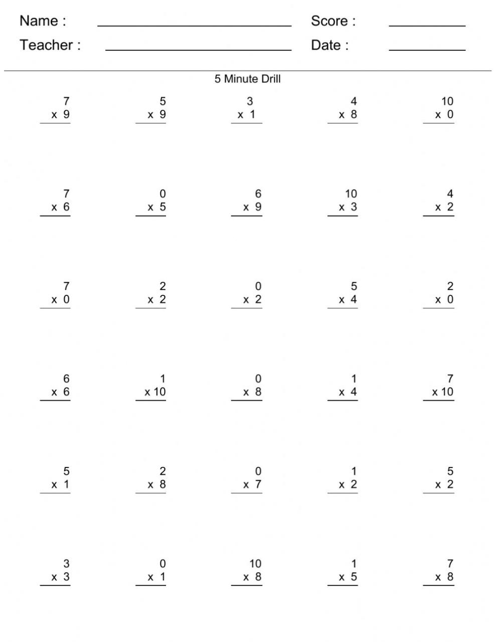 multiplication drills Preschool & Kindergarten Worksheets