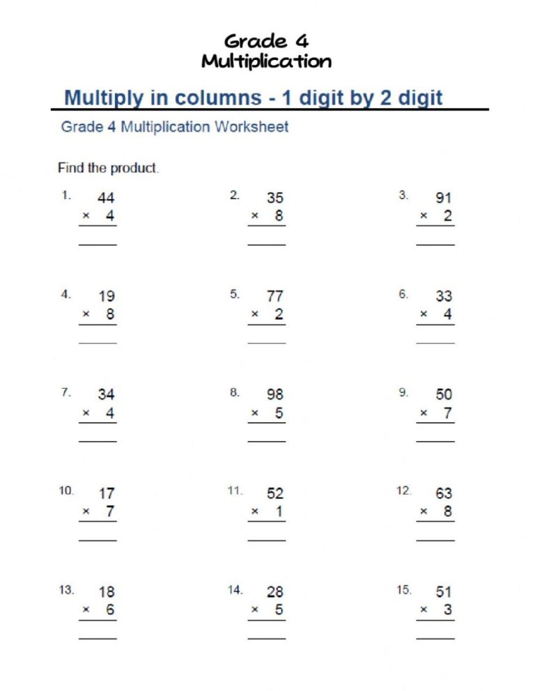 2 Digit By 1 Digit Multiplication Coloring Worksheets