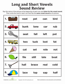 Long And Short Vowel Sounds Worksheets For Grade 3