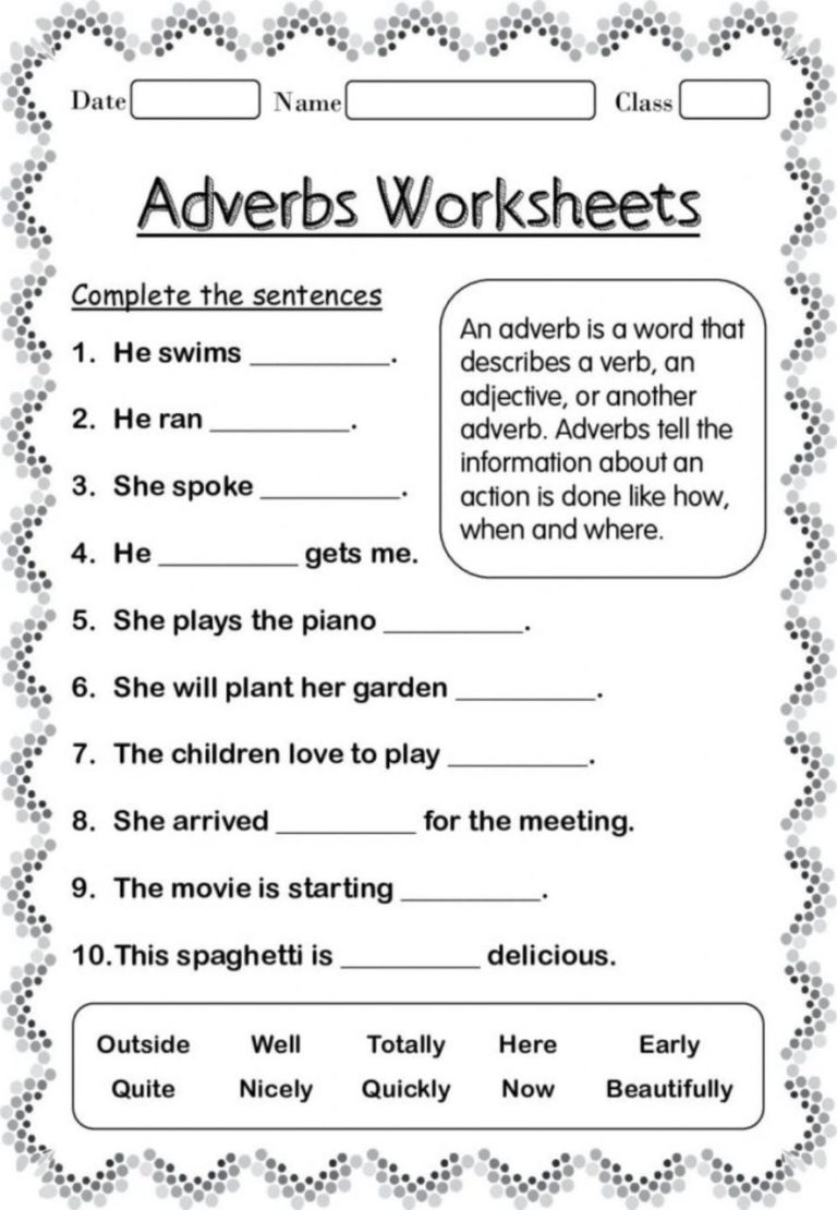 Adjective Or Adverb Worksheets With Answer Key Pdf