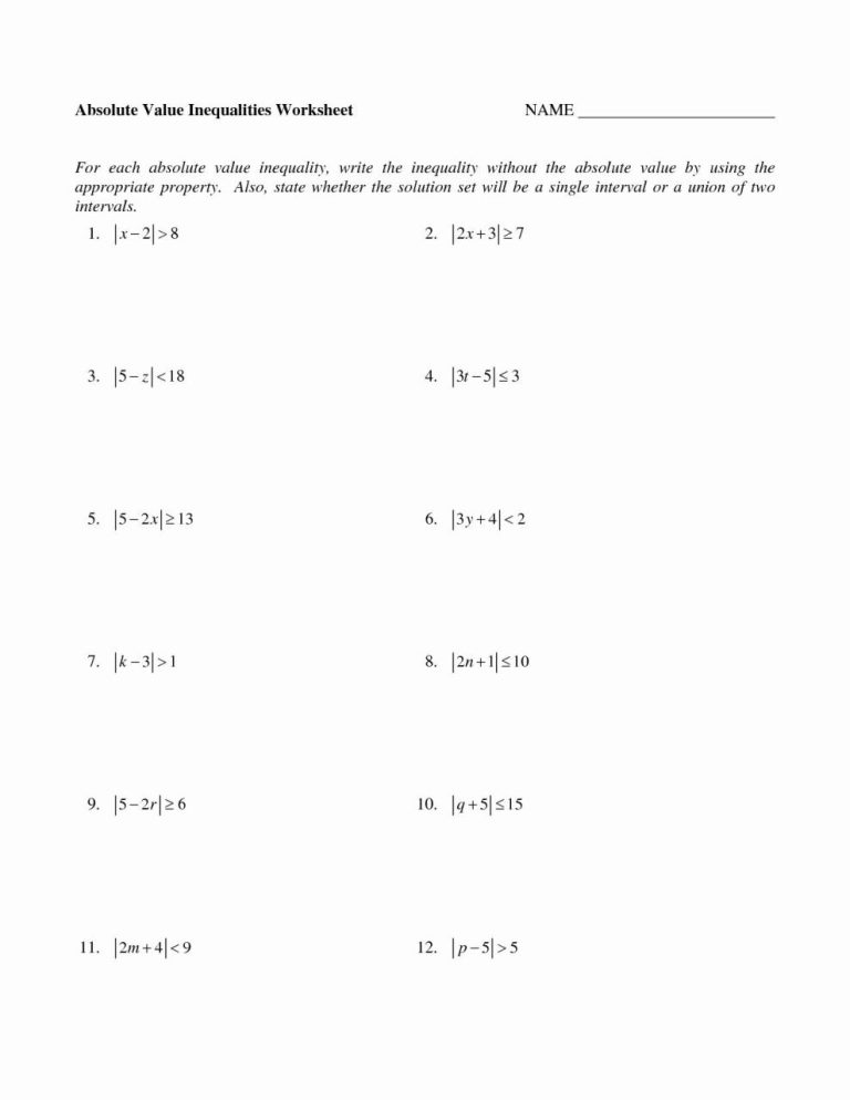 Absolute Value Equations Worksheet Pdf