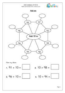 Add multiples of 10 (1) Addition Maths Worksheets for Year 3 (age 78