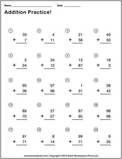 Printable 3rd Grade Double Digit Addition Worksheets
