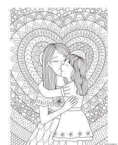 Mothers Day Mother Daughter Heart Intricate Doodle Coloring page Printable