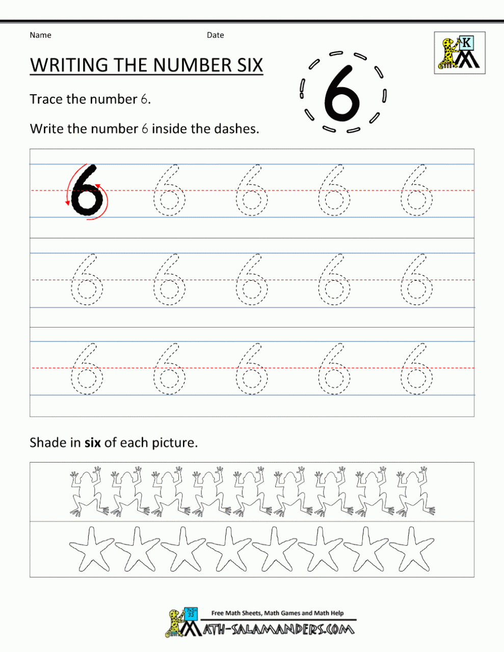 Tracing Number 6 Worksheets For Preschool