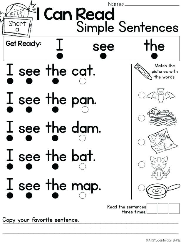 Simple Sentence Worksheets For Kindergarten