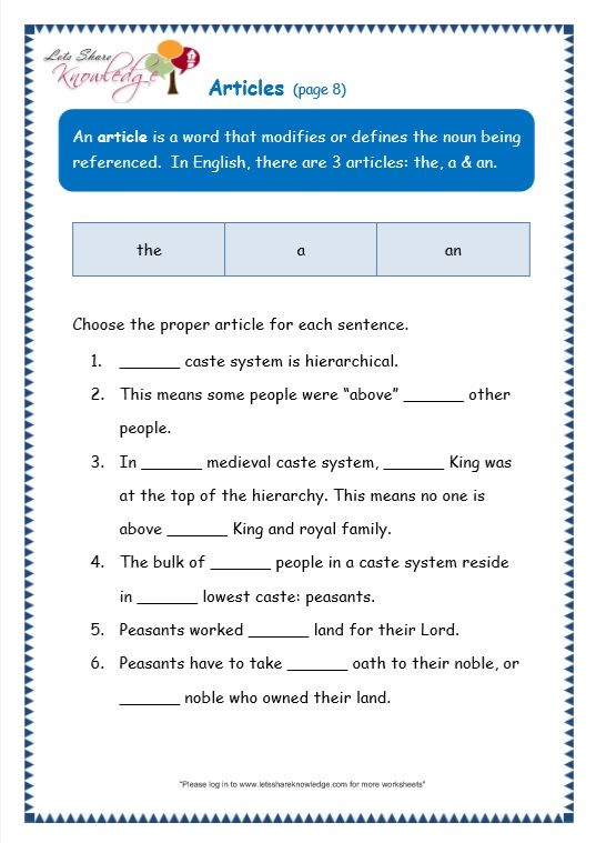 English Grammar Third Grade Worksheet For Class 3