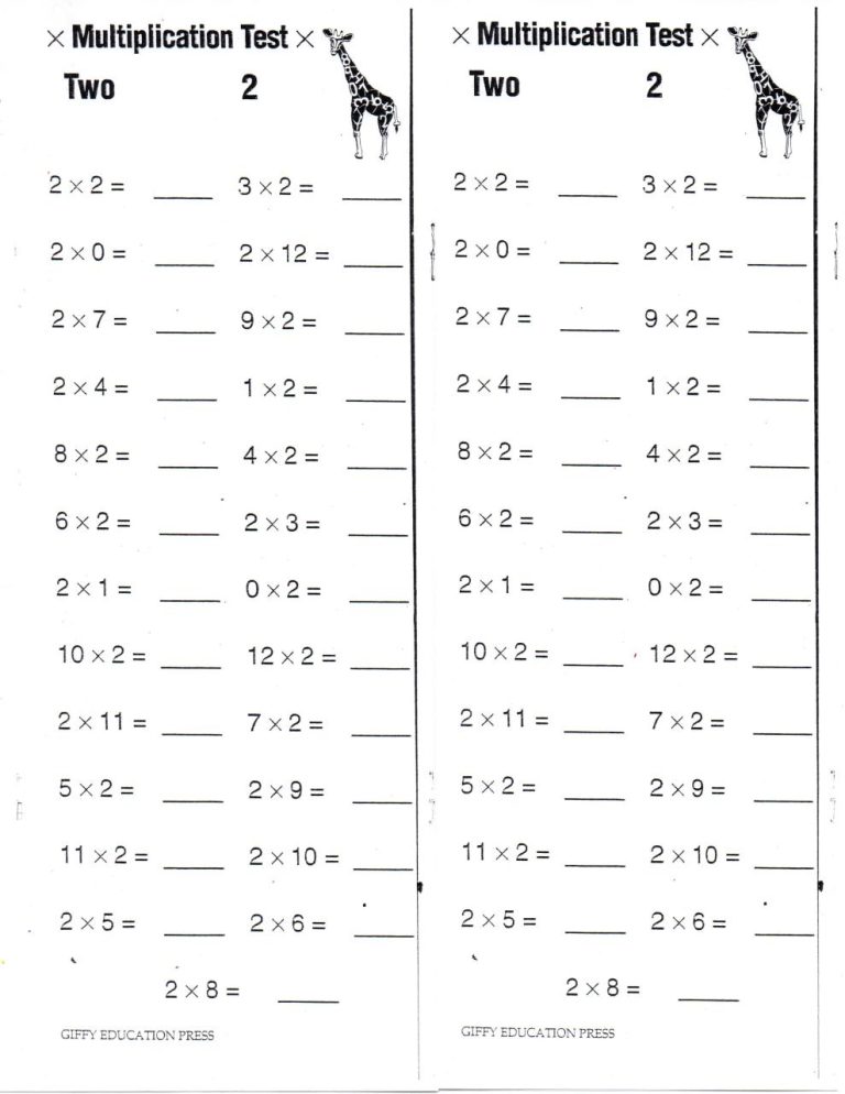 Minute Multiplication Worksheets