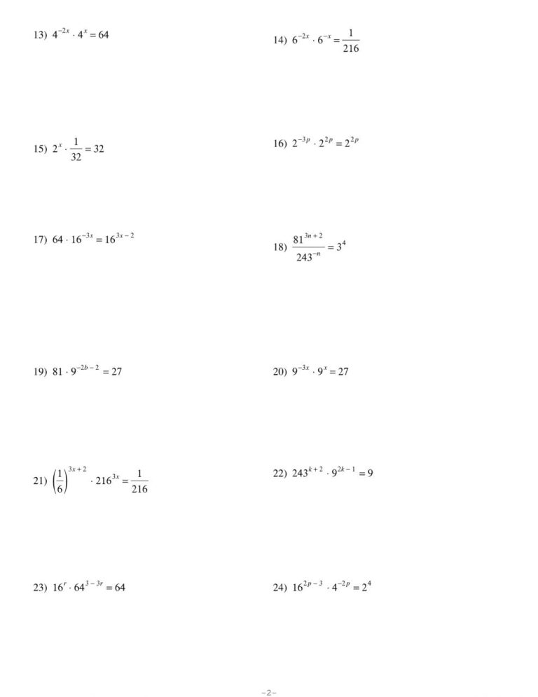 Worksheet Solving Exponential Equations