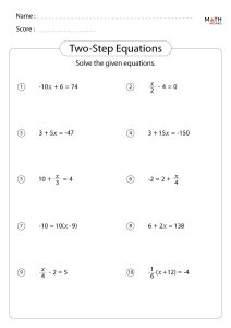 worksheets two step equations WorkSheet for PreSchool