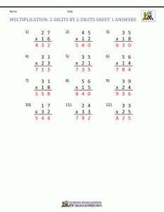 Long Multiplication Worksheets With Answers Times Tables Worksheets